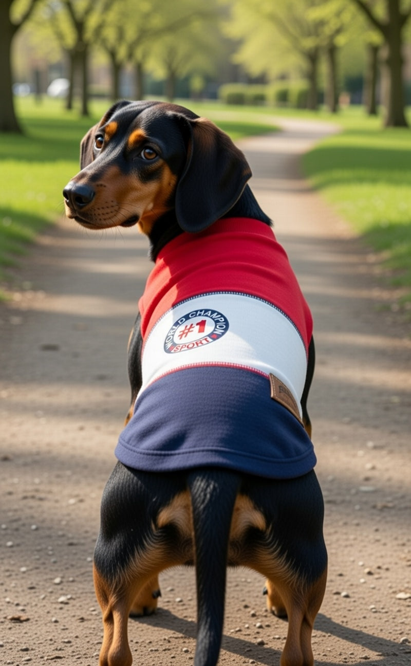 Parisian Pet 'World Champion Tank' Dog & Cat Shirt – Comfortable Embroidered Cotton Tank, Perfect for Vacation – Red