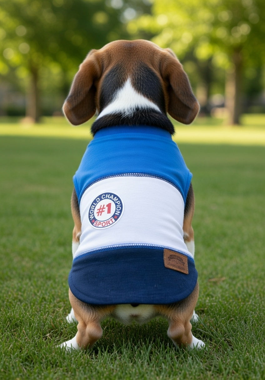 Parisian Pet 'World Champion Tank' Dog & Cat T-Shirt – Trendy Cotton, Lightweight & Comfortable Summer Apparel – Blue