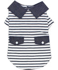 Load image into Gallery viewer, Parisian Pet 'Preppy Boy Polo' Dog & Cat T-Shirt – Trendy Cotton Polo Shirt, Comfortable & Lightweight, Blue White Stripes-Valentine's Day

