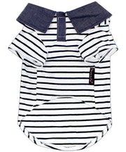 Parisian Pet 'Preppy Boy Polo' Dog & Cat T-Shirt – Trendy Cotton Polo Shirt, Comfortable & Lightweight, Blue White Stripes-Valentine's Day