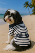 Load image into Gallery viewer, Parisian Pet 'Preppy Boy Polo' Dog & Cat T-Shirt – Trendy Cotton Polo Shirt, Comfortable & Lightweight, Blue White Stripes-Valentine's Day
