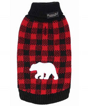 Parisian Pet 'Buffalo Checkered Sweater - Polar Bear' for Dogs and Cats - Cozy Winter Wear with Adorable Polar Bear Design Red and Black