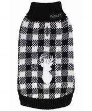 Parisian Pet 'Buffalo Checkered Sweater - Deer' for Dogs and Cats - Cozy, Stylish Winter Apparel in Classic White and Black