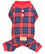 Parisian Pet 'Scottish Pajama' for Dogs & Cats, Cozy Pet Pajama Set, Red/Blue Plaid