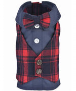 Parisian Pet 'Scottish Pleated Tuxedo Red/Blue Plaid' for Dogs & Cats, Stylish Pet Party Tuxedo, Christmas Pet Tuxedo