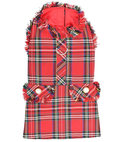 Parisian Pet 'Tartan Fringe Dress' Dog & Cat Shirt – Elegant Holiday Dog Dress – Red-Valentine's Day