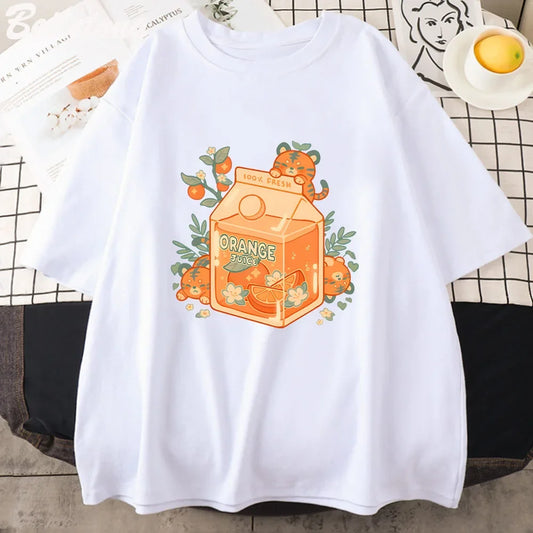 Kawaii Tiger Orange Juice T-Shirt 