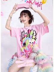 KOSAHIKI Pink Harajuku Graphic T-shirt 
