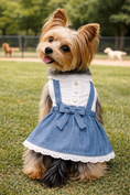 Load image into Gallery viewer, Parisian Pet 'Chambray Overall Dress' for Dogs and Cats, Designer Denim, Lightweight Summer Outfit, Blue
