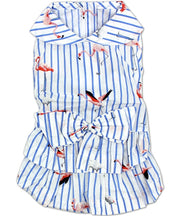 Parisian Pet 'Flamingo Print Dog Dress' for Dogs and Cats, Sleeveless, Comfortable Summer Outfit, Blue and White Stripes