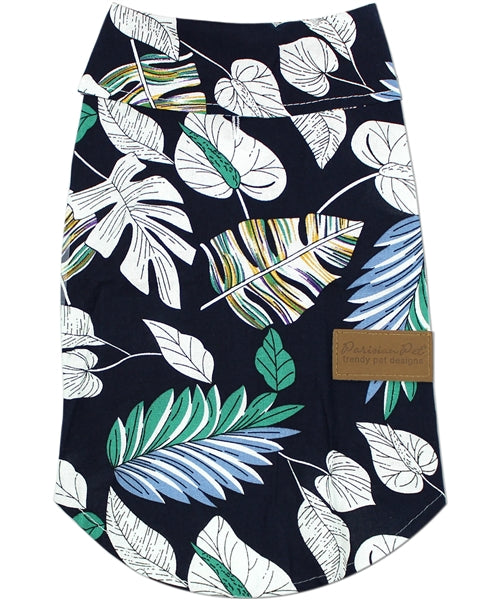 Parisian Pet 'Palm Leaves' Dog & Cat T-Shirt – Trendy Tropical Summer Pet Clothing, Comfortable & Lightweight - Blue & White