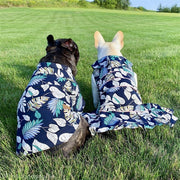 Parisian Pet 'Palm Leaves' Dog & Cat T-Shirt – Trendy Tropical Summer Pet Clothing, Comfortable & Lightweight - Blue & White