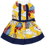 Parisian Pet 'Designer Dog Dress' for Dogs and Cats, Leaf Pattern, Lightweight Summer Outfit, Multicolor, Yellow, White, Blue, Red