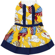 Parisian Pet 'Designer Dog Dress' for Dogs and Cats, Leaf Pattern, Lightweight Summer Outfit, Multicolor, Yellow, White, Blue, Red