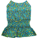 Parisian Pet 'Tribal Dress' for Dogs and Cats, Ruched Waist, Stylish and Comfortable, Tribal Print - Green, Blue, Yellow