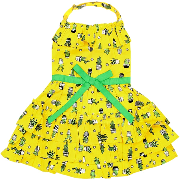 Parisian Pet 'Cactus Tiered Dress' Dog & Cat Shirt – Tropical Summer Outfit – Yellow