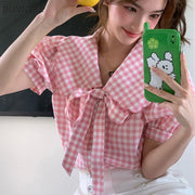 Gingham Peter Pan Collar Shirt 