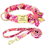 Pink Rose Flower Dog Collar & Leash Set  | Personalized Free