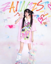 KOSAHIKI Pink Harajuku Graphic T-shirt 