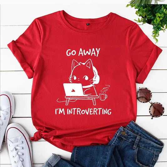 "Go Away I'm Introverting" Cat T-Shirt 