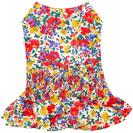 Parisian Pet 'Floral Artsy Dress' Dog & Cat Shirt – Stylish and Comfortable Designer Dog Clothing - Red, Yellow, Blue, White-Valentine's Day