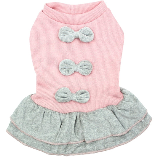 Parisian Pet 'Winter Bows Dress' Dog & Cat Shirt – Elegant Holiday Pet Dress – Pink & Grey-Valentine's Day
