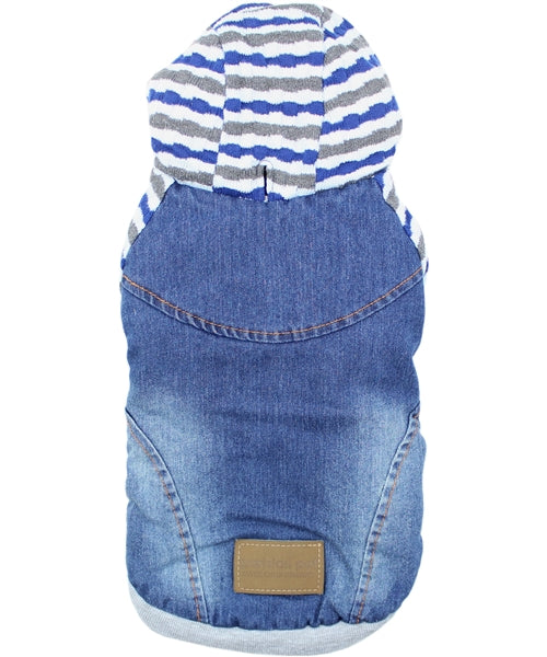 Parisian Pet 'Denim Striped' Hoodie, Blue for Dogs & Cats – Soft, Stylish Pet Apparel