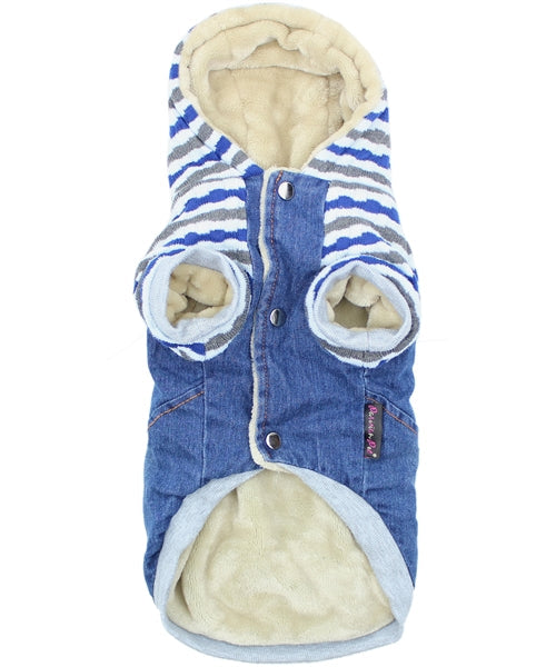 Parisian Pet 'Denim Striped' Hoodie, Blue for Dogs & Cats – Soft, Stylish Pet Apparel