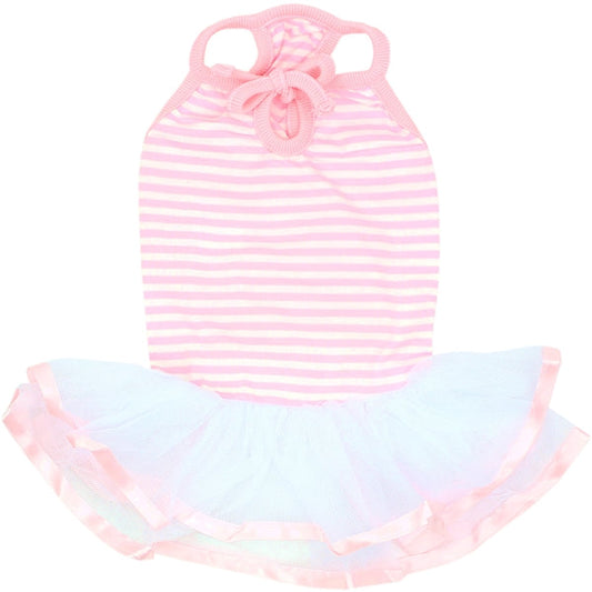 Parisian Pet 'Ballerina Dress' Dog & Cat Shirt – Unique Floral Pet Dress, Perfect for Summer - Pink and White Stripes-Valentine's Day