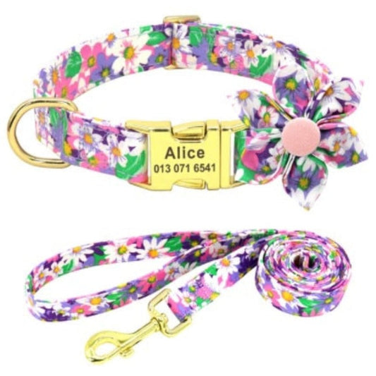 Purple Daisy Flower Dog Collar & Leash Set | Personalized Free - Southlake Paws