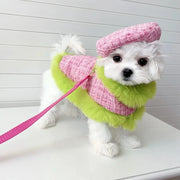 Tres Chic Pink & Lime Tweed Coat, Hat & Leash Set