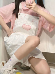 Pink Shirt and White Overalls Oufit 