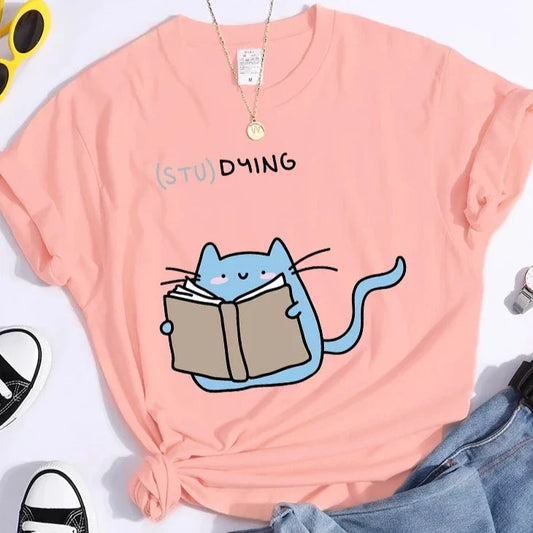 "(STU)DYING" Cat Graphic T-Shirt 