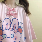 Pink Strawberry Bunny Harajuku T-Shirt 