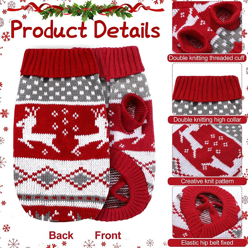 Christmas Deer Print Big Dog Sweater - Southlake Paws