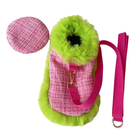 Tres Chic Pink & Lime Tweed Coat, Hat & Leash Set