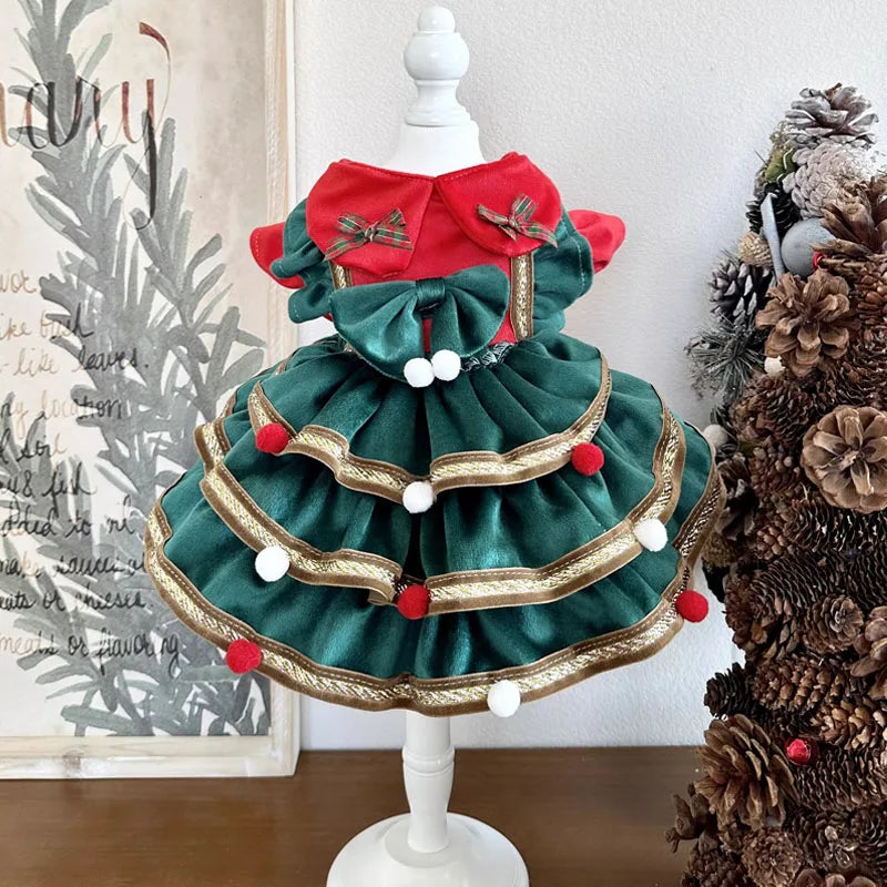 Designer Handmade Green Christmas Tree Dog Dress - Southlake Paws