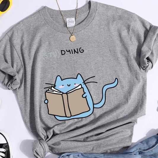 "(STU)DYING" Cat Graphic T-Shirt 