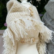 Handmade Hooded Cable Knit Sweater Dog Poncho