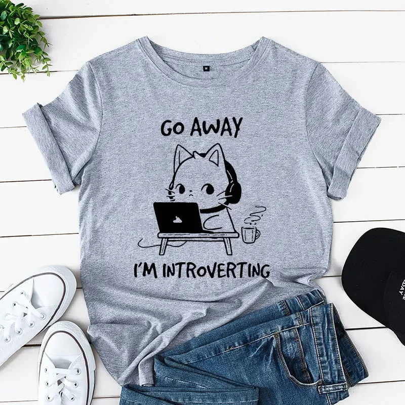 "Go Away I'm Introverting" Cat T-Shirt 