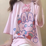 Pink Strawberry Bunny Harajuku T-Shirt 