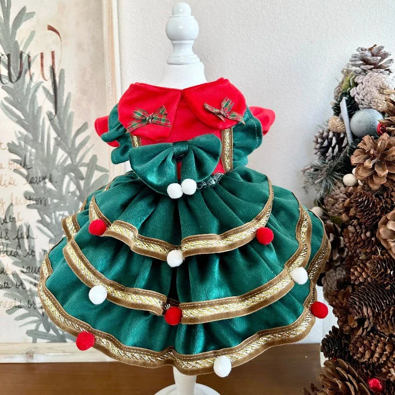 Designer Handmade Green Christmas Tree Dog Dress - Southlake Paws