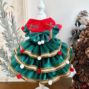 Designer Handmade Green Christmas Tree Dog Dress
