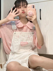 Pink Shirt and White Overalls Oufit 