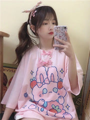 Pink Strawberry Bunny Harajuku T-Shirt 