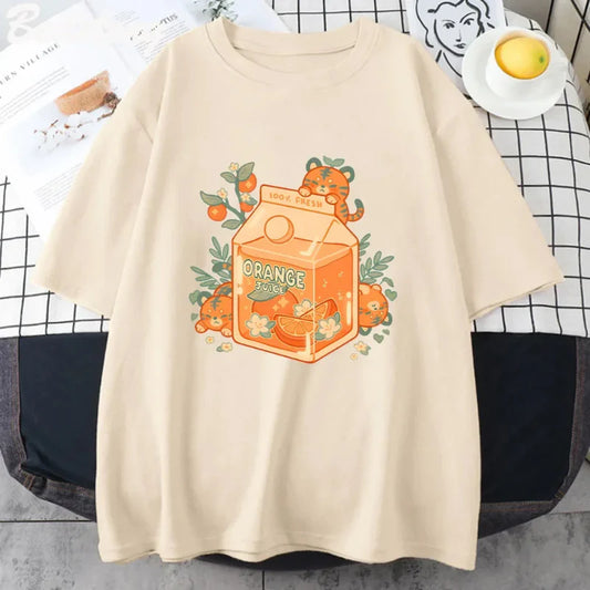 Kawaii Tiger Orange Juice T-Shirt