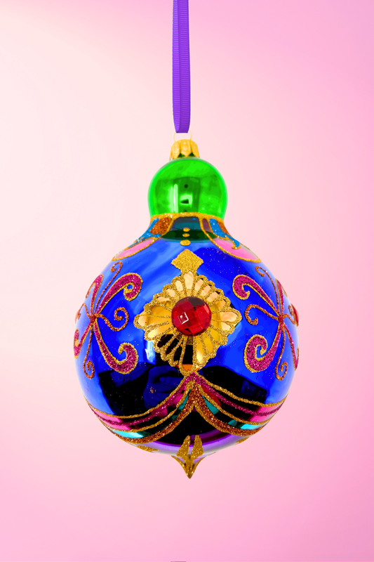 Sapphire Sparkling Gem Glass Christmas Bauble - Southlake Paws