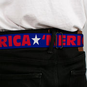BD Wings Logo CLOSE-UP Full Color Black Silver Seatbelt Belt - 'MERICA/Star Blue/Red/White Webbing