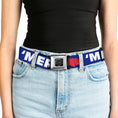 Load image into Gallery viewer, BD Wings Logo CLOSE-UP Full Color Black Silver Seatbelt Belt - 'MERICA/USA Silhouette Blue/White/Red Webbing
