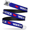 Load image into Gallery viewer, BD Wings Logo CLOSE-UP Full Color Black Silver Seatbelt Belt - 'MERICA/USA Silhouette Blue/White/Red Webbing
